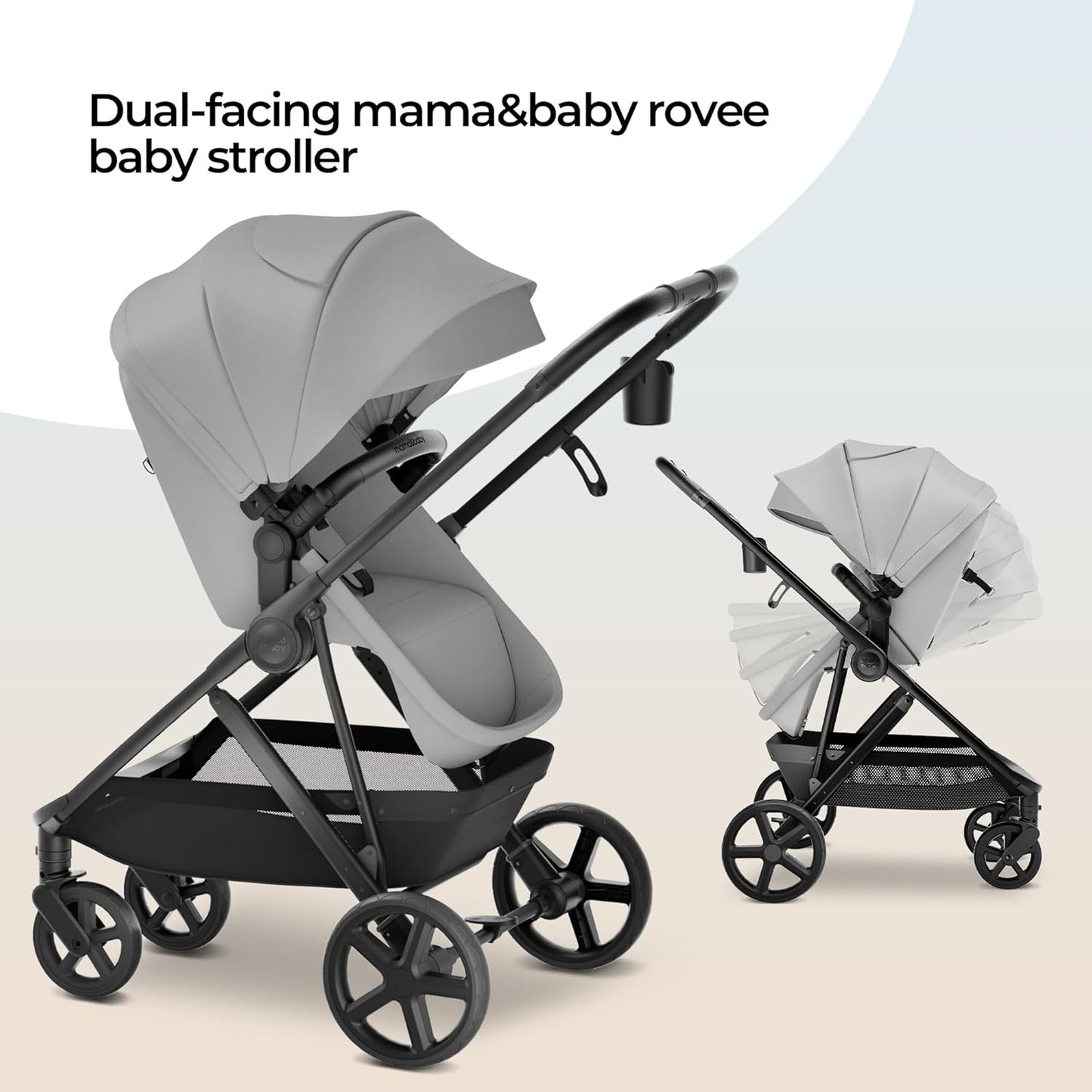 MAMA & BABY Rovee 2-in-1 Baby Stroller, Convertible Infant & Toddler Stroller with Reversible Seat, Large UPF 50+ Sun Canopy, Foldable Stroller with Shock-Absorbing Wheels & Storage Basket