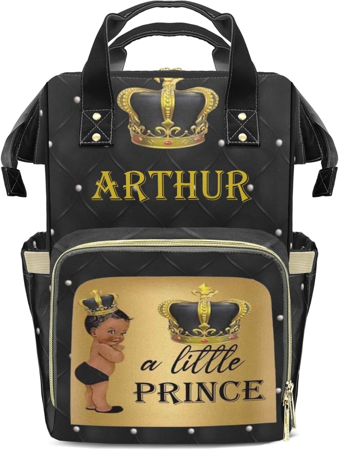 Personalized Diaper Bag Backpack for Boys, Black Gold Custom Diaper Bag with Name, Large Capacity, Waterproof Baby Boys Bag Backpack with Adjustable Shoulder Straps Nappy Bag