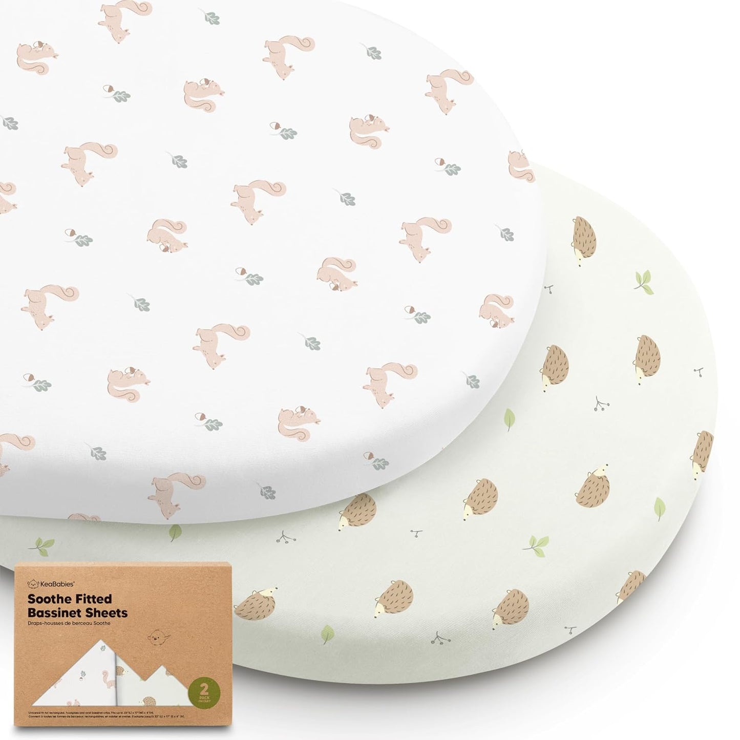 2-Pack Organic Bassinet Sheets for Girls, Boys - 100% Cotton Bassinet Mattress Sheets Compatible with Halo Bassinest Swivel Sleeper, Graco, Baby Delight, Chicco, Fitted Bassinet Sheets (Nibble/Bruce)