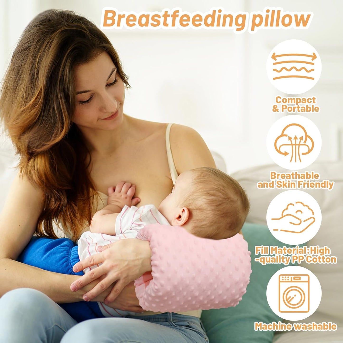 KAKIBLIN Baby Feeding Arm Pillow,Baby Nursing Arm Breastfeeding Pillows Support for Newborn Mom and Babies,Portable and Washable,Ergonomic Nursing Essentials, Travel Pillows for Newborn (Pink A/B)