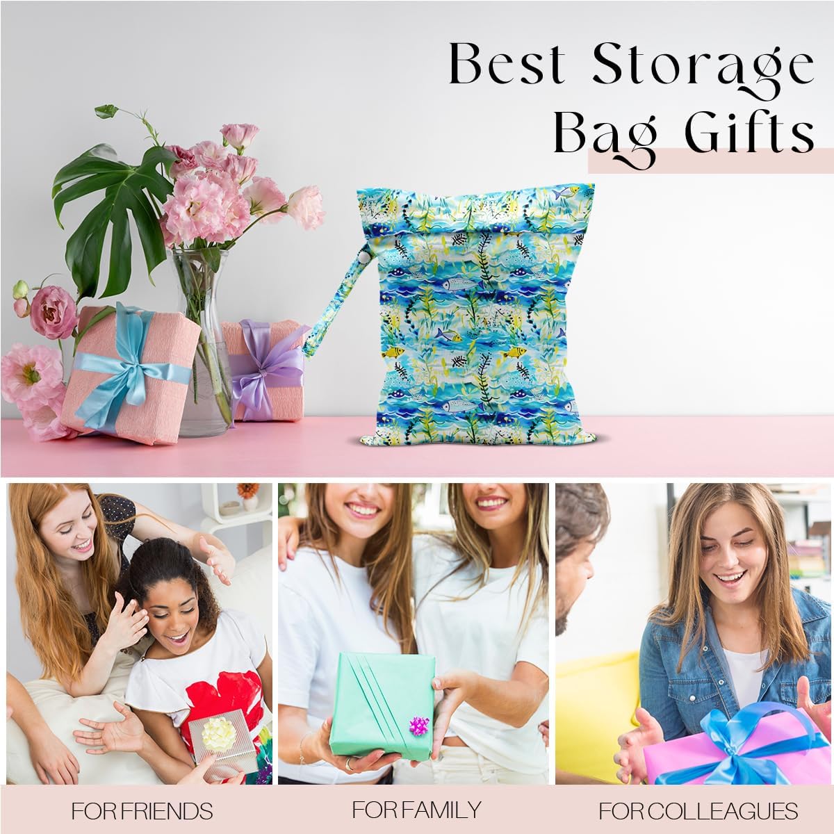Wet Bag for Swimsuit, Beach Travel Essentials Wet Dry Bag, for Sunscreen Toiletry Dirty Clothes Yoga Gym Diaper, Friends Summer Beach Vacation Gifts. Fish and seaweed