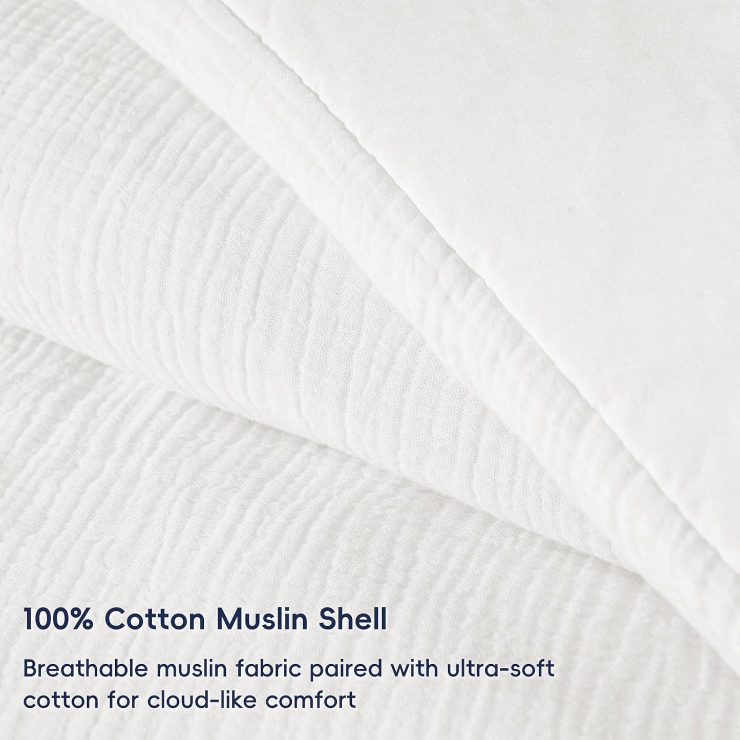 PHF Cotton Muslin Comforter Set King Size – Ultra Soft, Breathable & Lightweight Bedding Set for All Seasons, 3 Pieces - 1 Comfy Comforter 104"x90", 2 Pillow Shams 20"x36", White