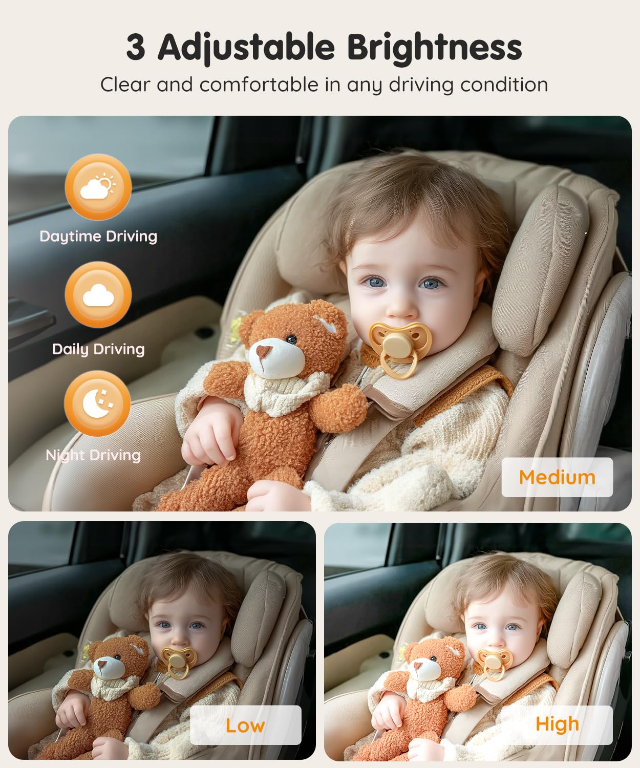 Babyvue BV3 PRO Dual Baby Car Camera – See 2 Kids Clearly with 7.2" HD Screen, 1080P Night Vision, 3-Level Brightness, Rear-Facing Monitor for SUV/Truck