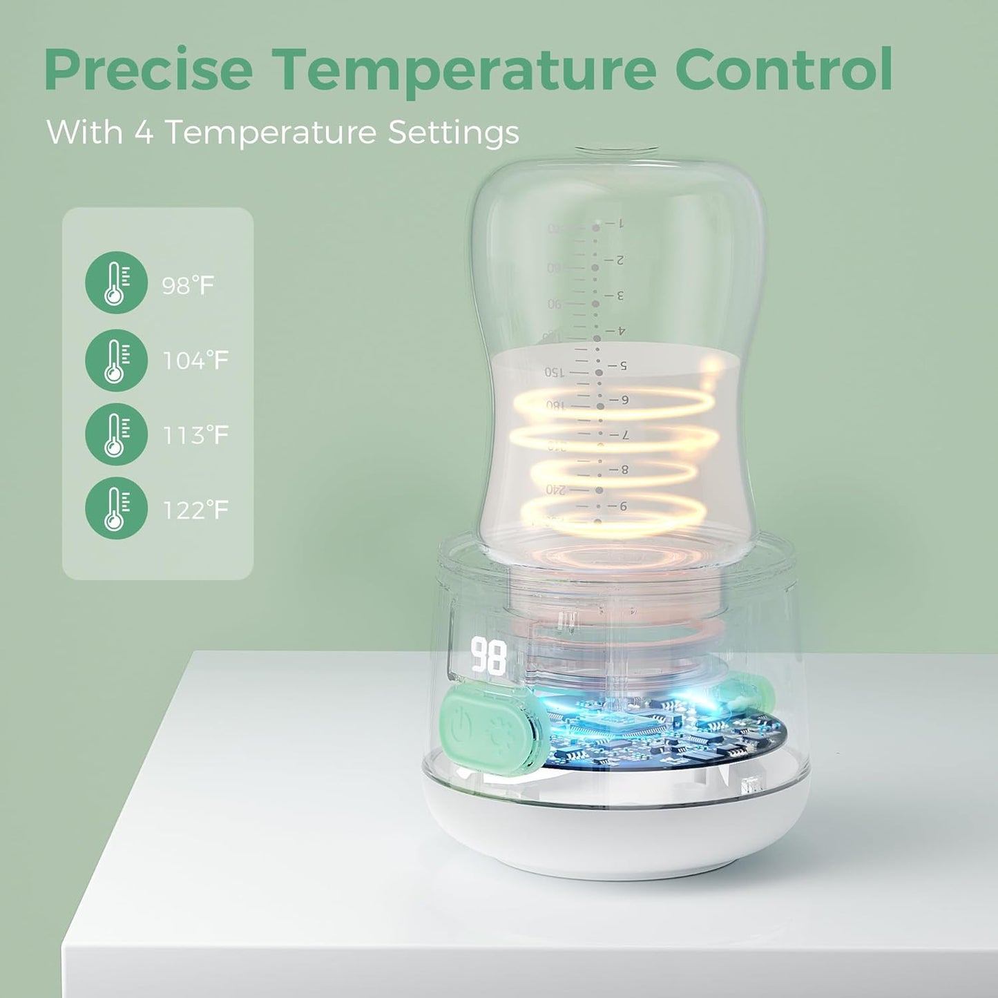 Portable Bottle Warmer for Travel, Baby Bottle Warmer for Breastmilk with Fast Heating, Safety Material, Leak-Proof, Precise Temperature Control, 4 Adapters for Most Bottles (White)