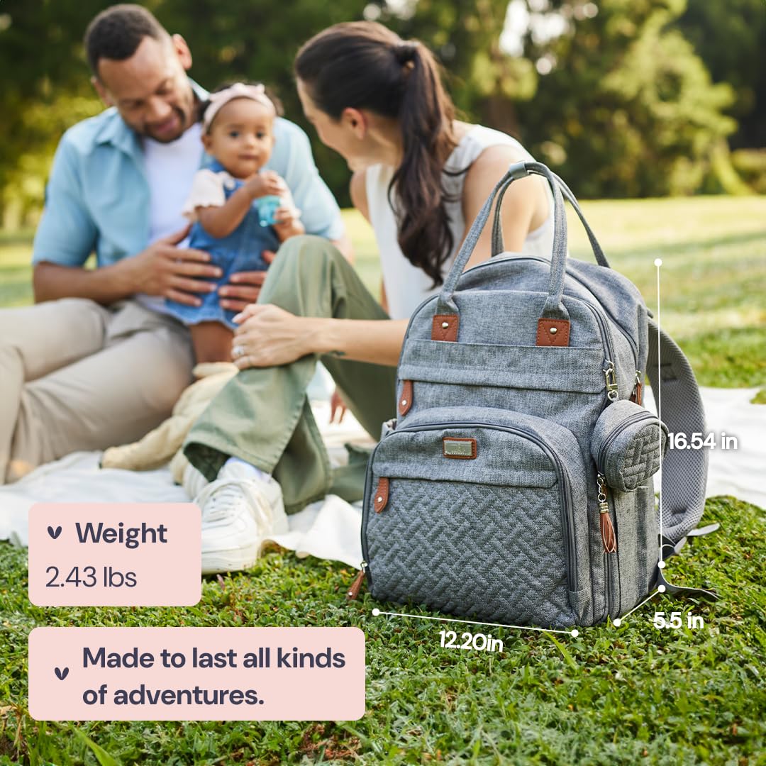 BabbleRoo Diaper Bag Backpack - Baby Essentials Travel Tote - Multi Function Water Resistant Diaper Bag, Travel Essentials Baby Bag with Changing Pad, Stroller Straps & Pacifier Case - Unisex, Purple