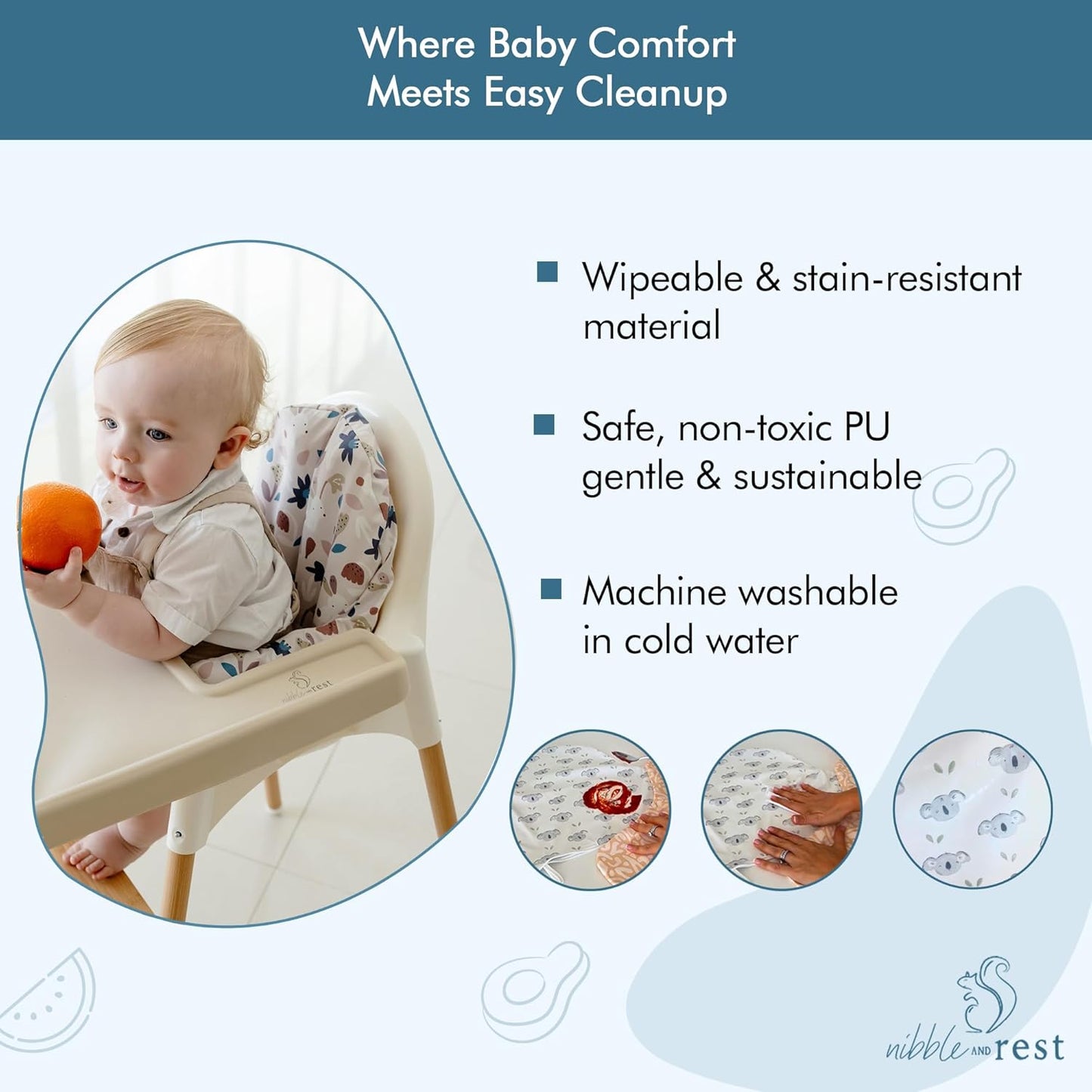 Nibble and Rest Highchair Cushion Cover for Inflatable Cushion, Compatible for IKEA Antilop Highchair,Accessories Stain-Proof and Wipeable Cover (Cushion NOT Included)(taupebunnybliss)