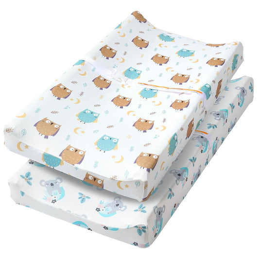 Changing Table Pad Cover Elastic Changing Pad Cover Premium Baby Changing Pad Cover 2 Pack for Boys Girls Soft and Comfortable (Owl and Koala)