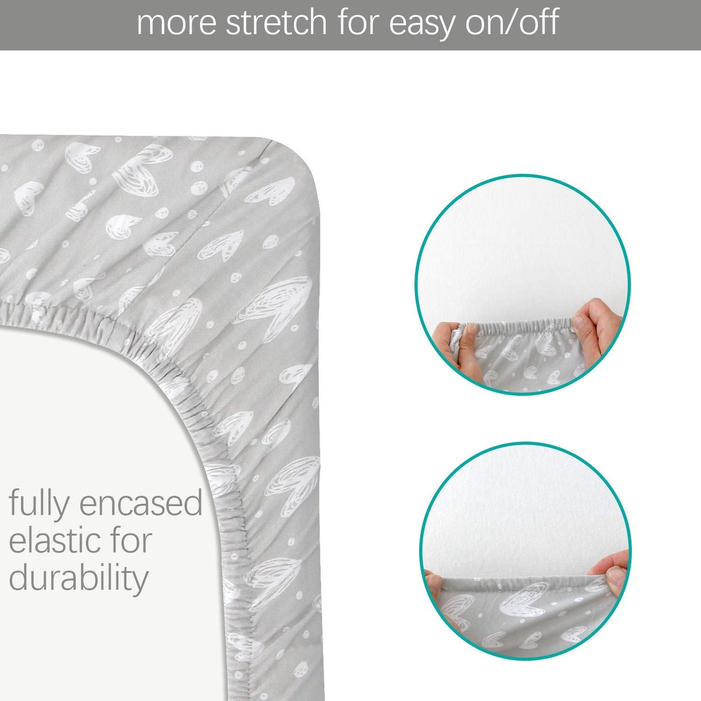 Bassinet Sheets Compatible with BIERUM Baby Bassinet Bedside Sleeper and Mika Micky Bedside Sleeper, (2 Pack), 100% Jersey Knit Cotton Fitted Sheets, Grey Hearts and White Stars Print for Baby