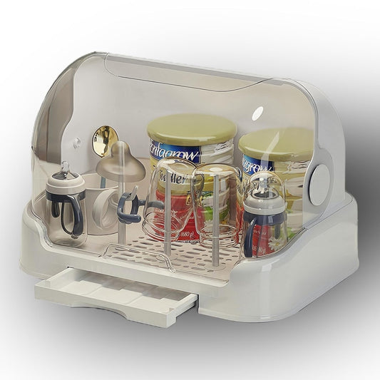 Zdolmy Baby Bottle Drying Rack Storage, Nursing Bottle Storage Box Organizer with Cover, Portable Kitchen Cabinet Organizer, Durable countertop Dryer (White)