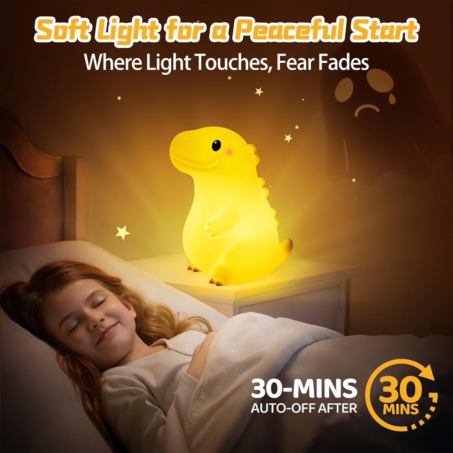 Mewaii Big Dinosaur Night Light for Kids, 7.8 in & 18 Funny Sounds Squishy Silicone Dinosaur Lamp with 3-Level Brightness, Rechargeable LED Cute Dino Nightlight for Boys Baby Nursery Gift&Room Decor