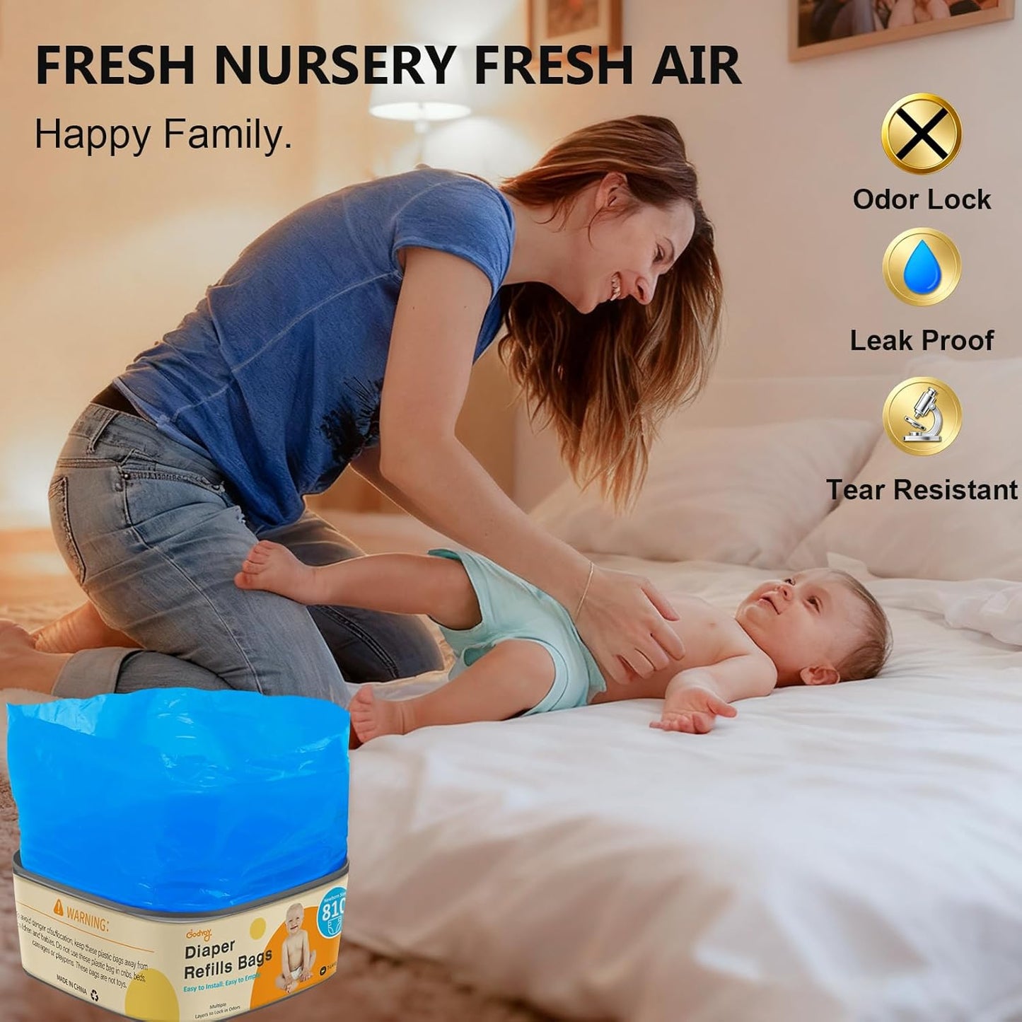 Jumbo Square Refill Compatible with Diaper Genie Classic,Compact and Select Pails,Odor Control & Durable,Holds Up to 810 Newborn Diapers,Plant Scented Disposal Bag Refills with Continuous Film（2 pack）