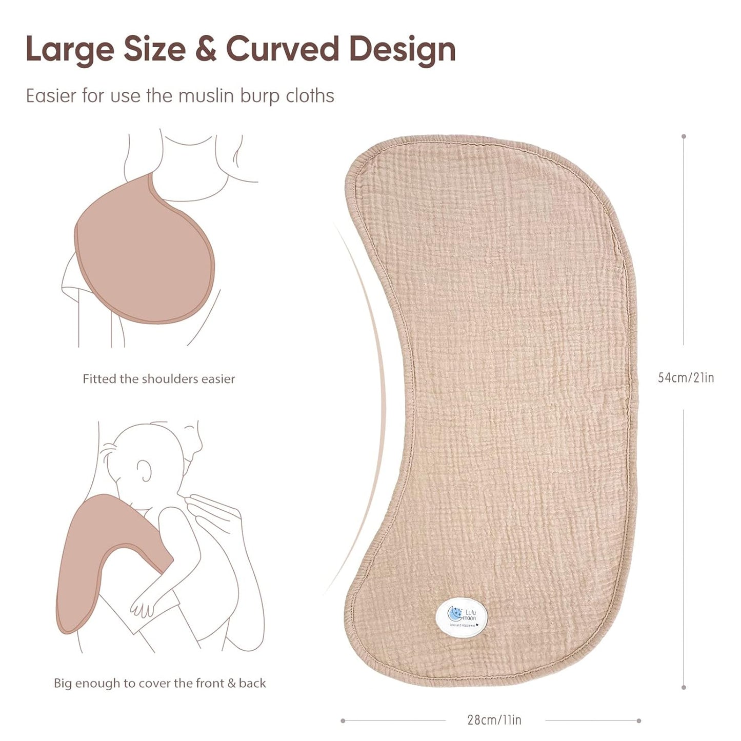 lulumoon Muslin Burp Cloths for Babies: 100% Soft Cotton Large Burping Cloths - Neutral Baby Burp Rags for Boy and Girl - Absorbent Burp Cloth for Spit-Ups 6 Pack
