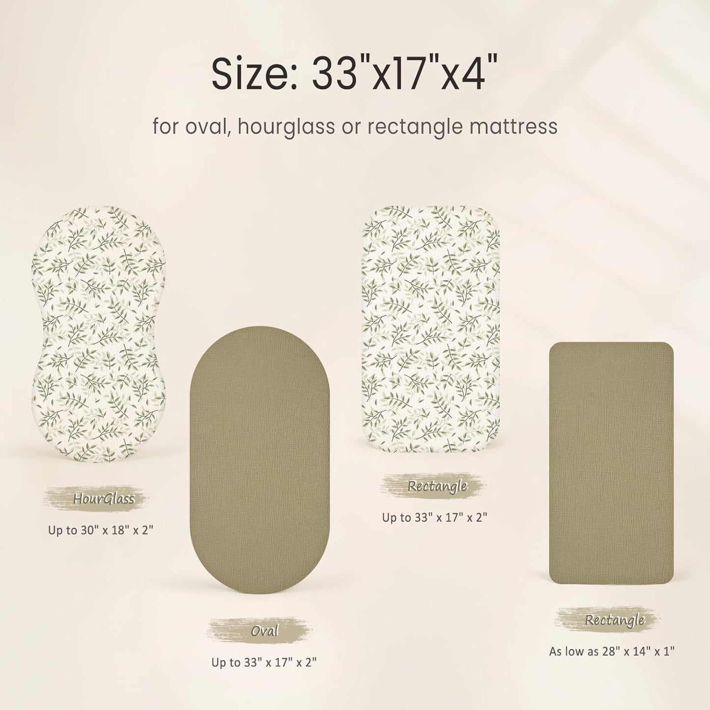lulumoon Baby Muslin Bassinet Sheets: Skin-Friendly Leaf Bassinet Sheets for Boys - Fitted for Oval Rectangle or Hourglass Mattress
