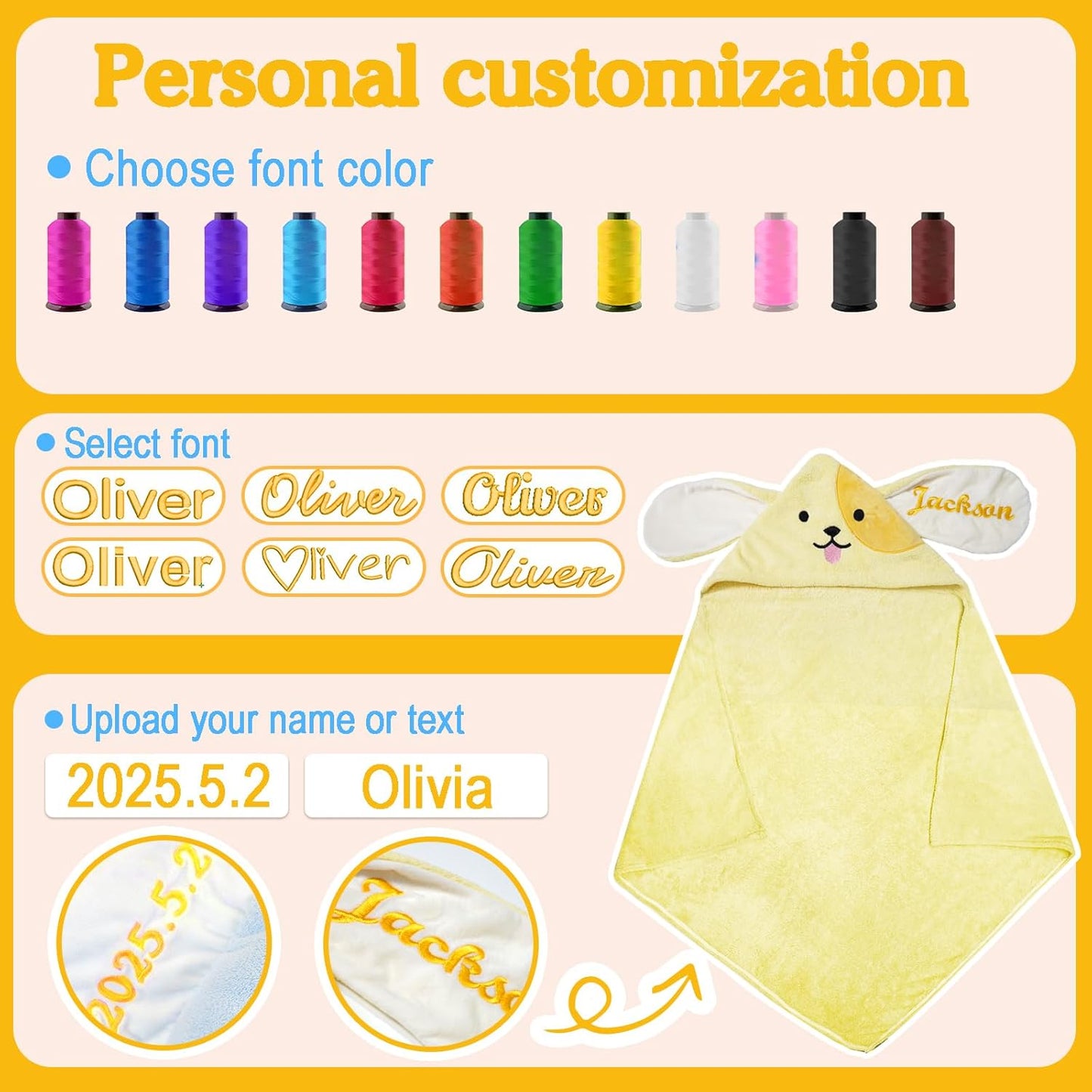 Baosity Custom Hooded Baby Towel with Name, Personalized Super Soft Absorbent Bath Towels, Baby Towels for Girls Boys, Easter Brithday for Infant, Toddler, Newborn Essentials