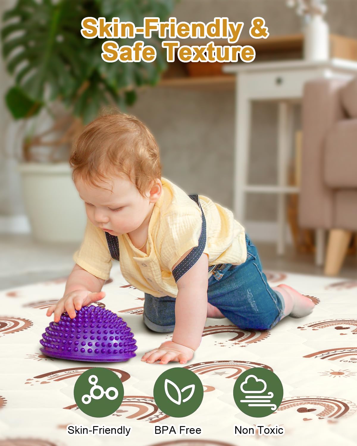 Premium Foam Baby Play Mat 71" x 59" with Removable Cover, Extra Thick Padding Playpen Mat, Non-Slip Floor Mat, Stylish & Easy to Clean for Crawling Baby, Infants & Toddlers, Rainbow
