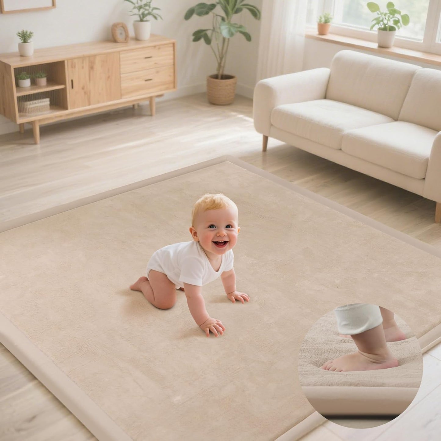 Ultra Soft Baby Play Mat for Floor, 50 X 50x 1.3" Memory Foam Playpen Mat,Tummy Time Mat with Non-Slip Backing, Baby Crawling Mat Child Nursery Rug for Infant, Toddlers, Kids (Beige)