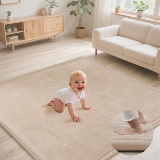 Ultra Soft Baby Play Mat for Floor, 50 X 50x 1.3" Memory Foam Playpen Mat,Tummy Time Mat with Non-Slip Backing, Baby Crawling Mat Child Nursery Rug for Infant, Toddlers, Kids (Beige)