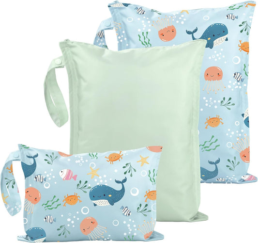 Wet Bag for Swimsuit - 2 Pack Waterproof Wet Dry Bag for Clothes - Baby Diaper Bag - Travel Laundry Daycare Bags - Baby Beach Essentials - Bogg Bag Accessories