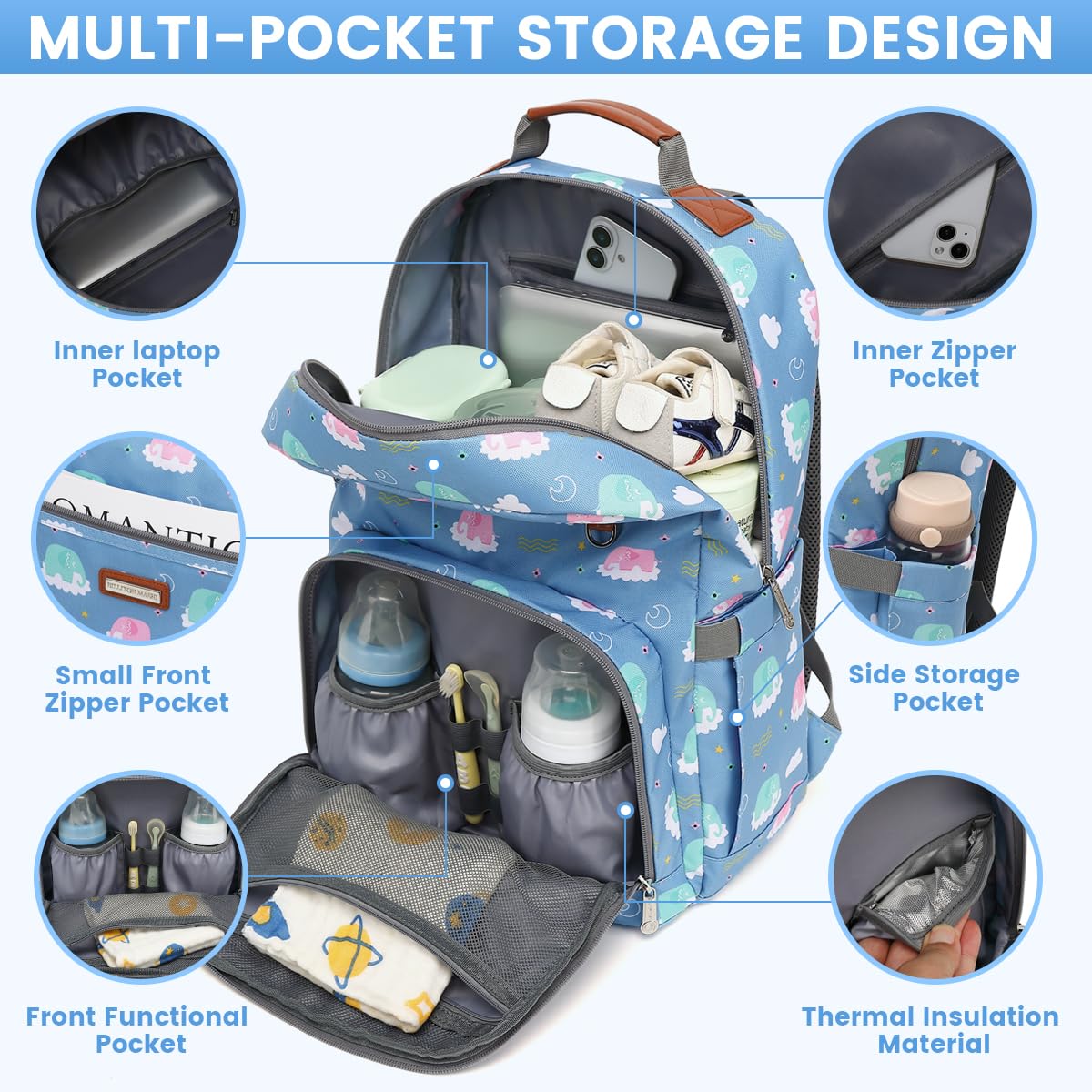 Diaper Bag Backpack, Large Baby Nappy Bags with Portable Changing Pad for Boys and GirlsMultifunction Travel Baby Bag for Moms Dads, Shower Gifts Waterproof and Stylish