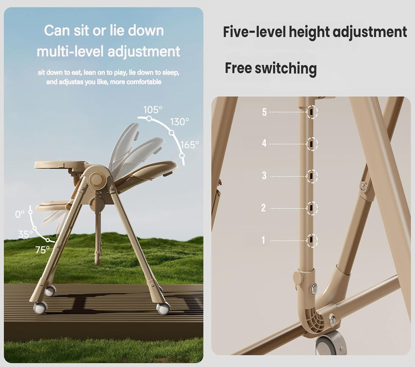 Nine point nine PU Leather Baby High Chair with Swinging Function, High Chairs for Babies and Toddlers, Removable Double Tray Baby Seat Feeding Chairs (8121 Grey)