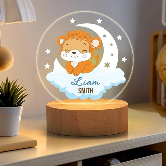 callie Acrylic Night Light Name Plate Personalized, Custom Cute Animal Dog Cat with Wooden Base Bedroom Decor, Birthday Gifts Kid Gifts for Family (Dreamy Moon Forest)