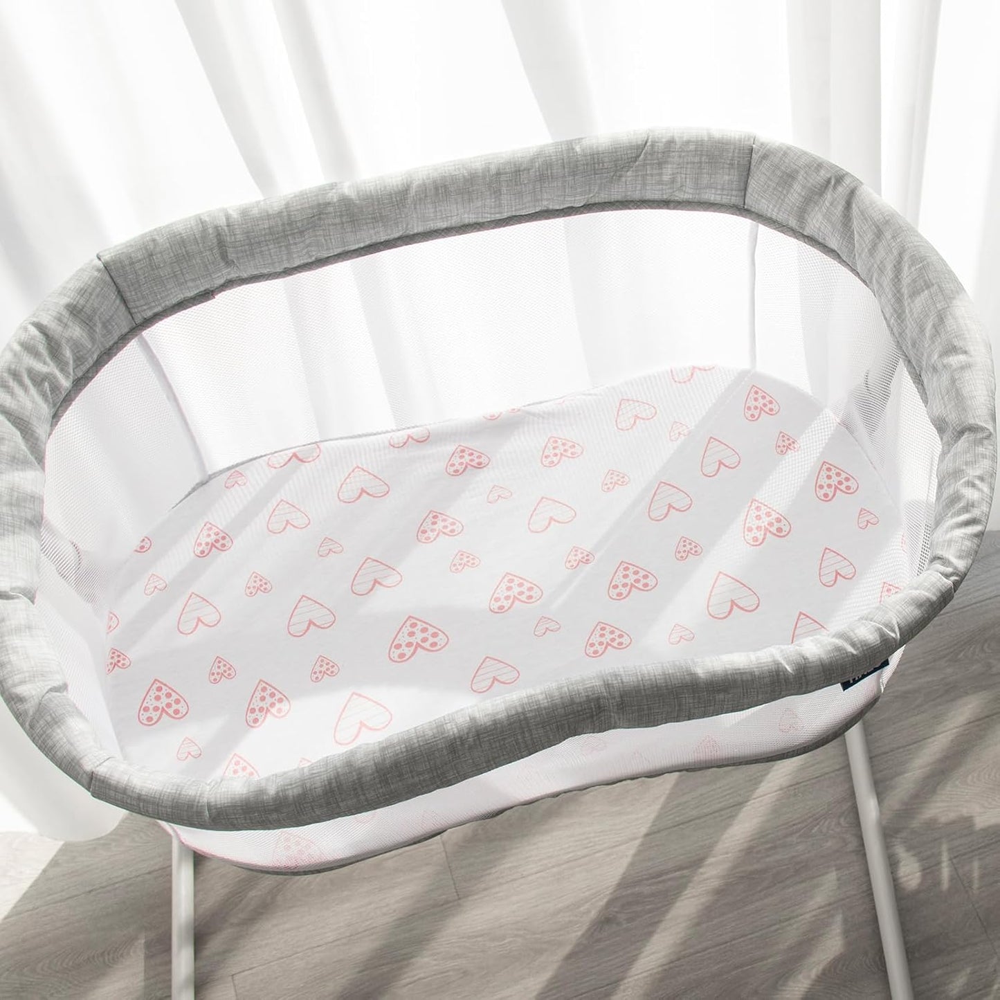 Bassinet Sheets Fit for Oval, Hourglass, Rectangle Bassinet Mattress, 2 Pack 100% Cotton Sheets for Halo, 4moms, Maxi-COSI, Delta, Baby Delight Bassinest, Unisex Fitted Sheet for Baby Girls