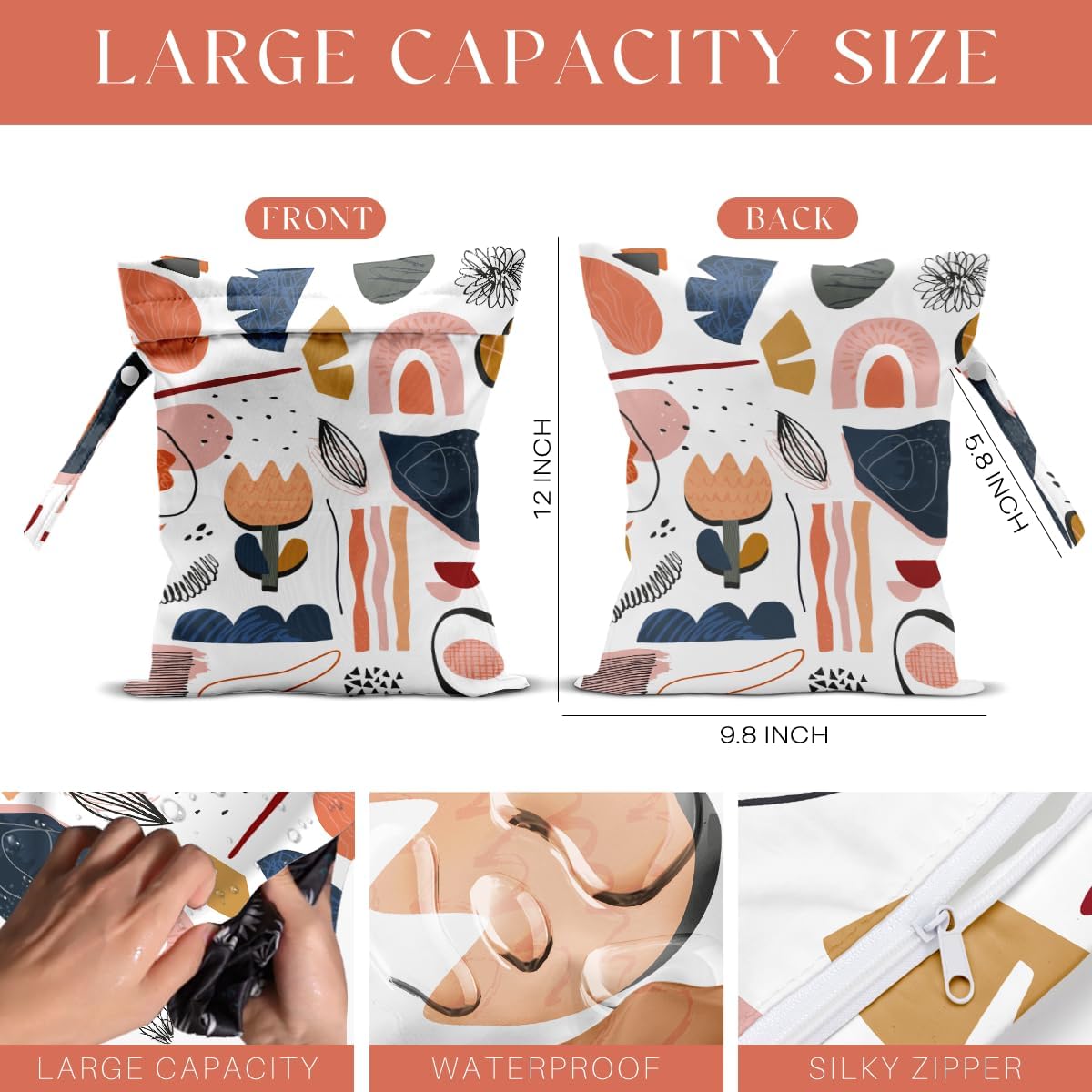 4 Pack Modern Abstract Painting Boho Wet Bag Waterproof Washable Reusable Wet Dry Bag for Swimsuit Dirty Clothes Diaper Travel Beach Pool Gym Christmas Toiletries Beach Essentials，Minimalist Drawings