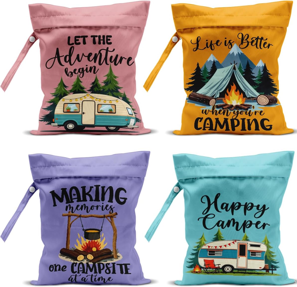 4 Pack Camping Wet Bag Waterproof Reusable Wet Dry Bag for Swimsuit Diaper Travel Beach Pool Gym Toiletries Funny Novelty Gifts for Campers Camping Accessories for Rv Campers Birthday Christmas