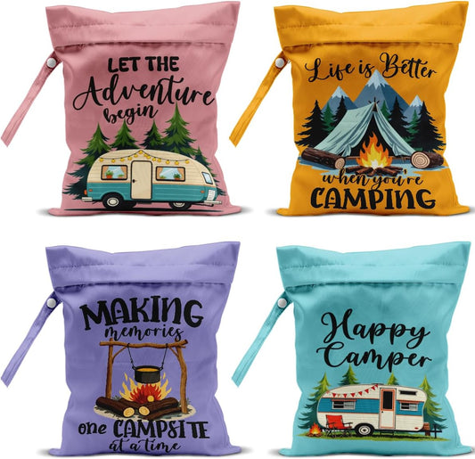 4 Pack Camping Wet Bag Waterproof Reusable Wet Dry Bag for Swimsuit Diaper Travel Beach Pool Gym Toiletries Funny Novelty Gifts for Campers Camping Accessories for Rv Campers Birthday Christmas