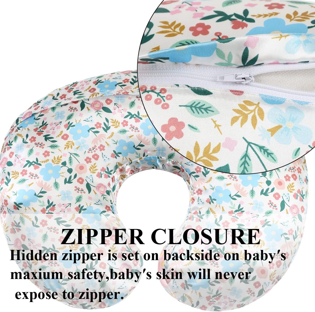 Satin Nursing Pillow Cover Set 2 Pack Ultra Soft Silk Compatible with Boppy Pillow for Breastfeeding Pillow Protect for Baby Hair and Skin Floral & Floral