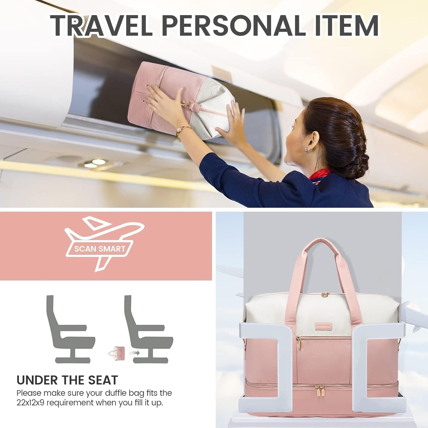 LOVEVOOK Weekender Bag, Large Travel Duffel Bag for Women with 2 Packing Cubes, Carry on Overnight Bag with Shoe Compartment, Mom Hospital Bags for Labor and Delivery