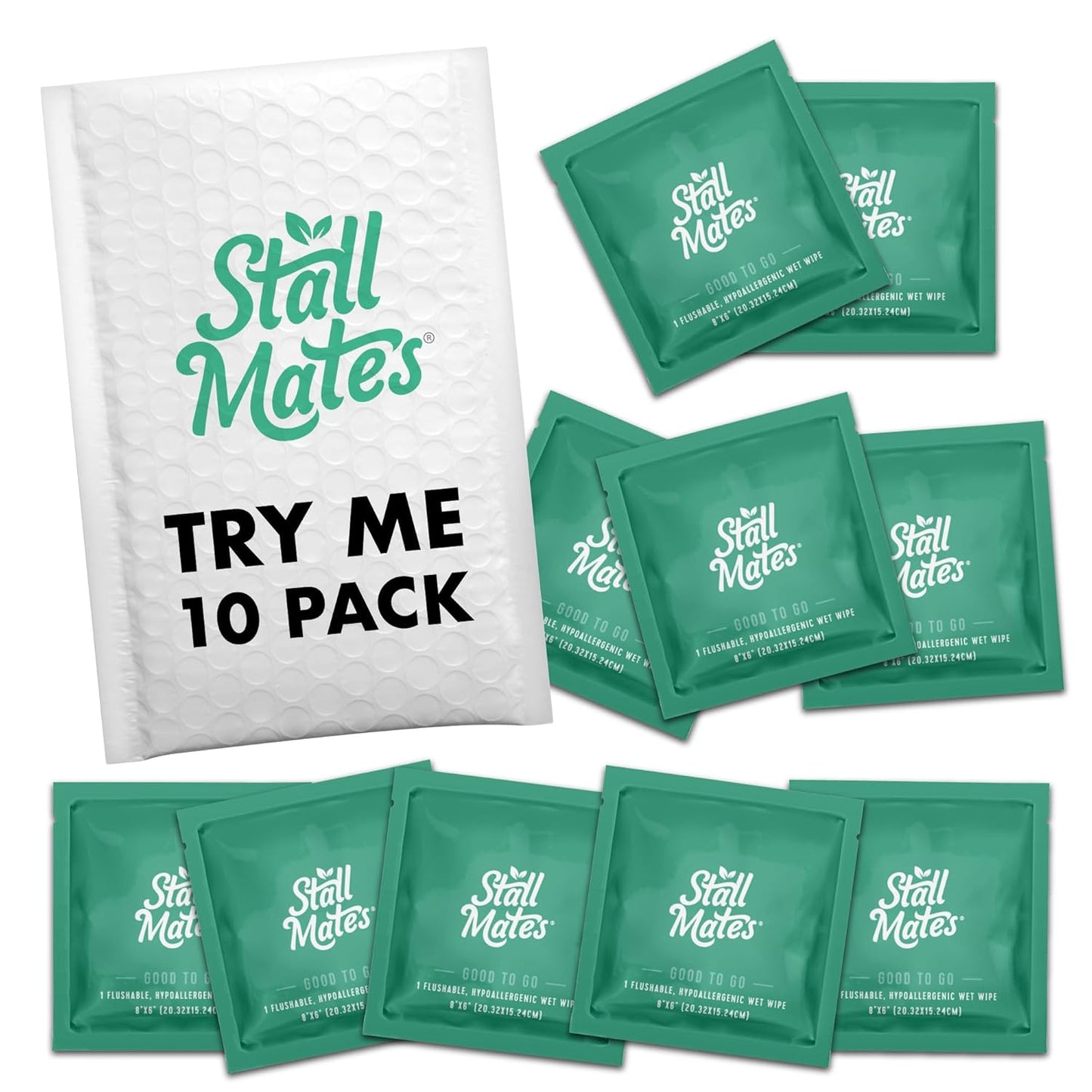 Stall Mates Wipes - Try Me Pack | Flushable Wipes | Individually Wrapped | Travel Friendly | Unscented with Vitamin-E & Aloe | (10 on-the-go singles)