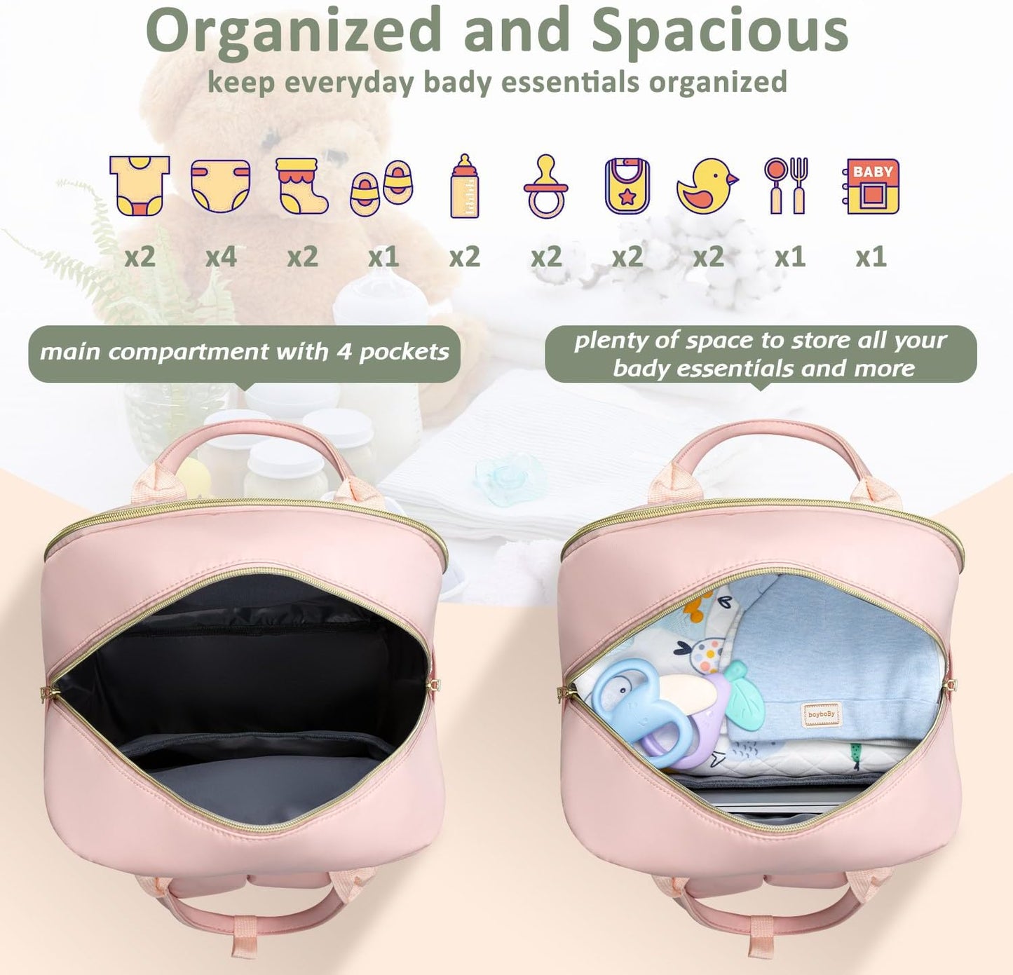 Diaper Bag Backpack,Baby Essentials Diapers Bag with Pacifier Case,Multipurpose Stylish Large Capacity Travel Backpack for Baby Girl/Boy(L-Pink)