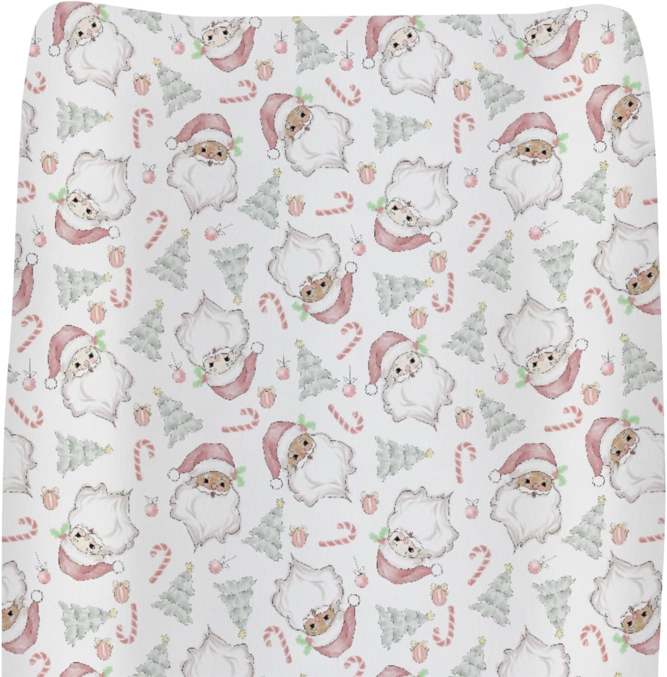 Pastel Santa Christmas Trees Baby Changing Pad Covers for Boys Girls Pink Santa Claus Candy Fitted Changing Table Cover Mats Winter Holiday Festive Soft Diaper Change Table Cover Sheets 32''×16''