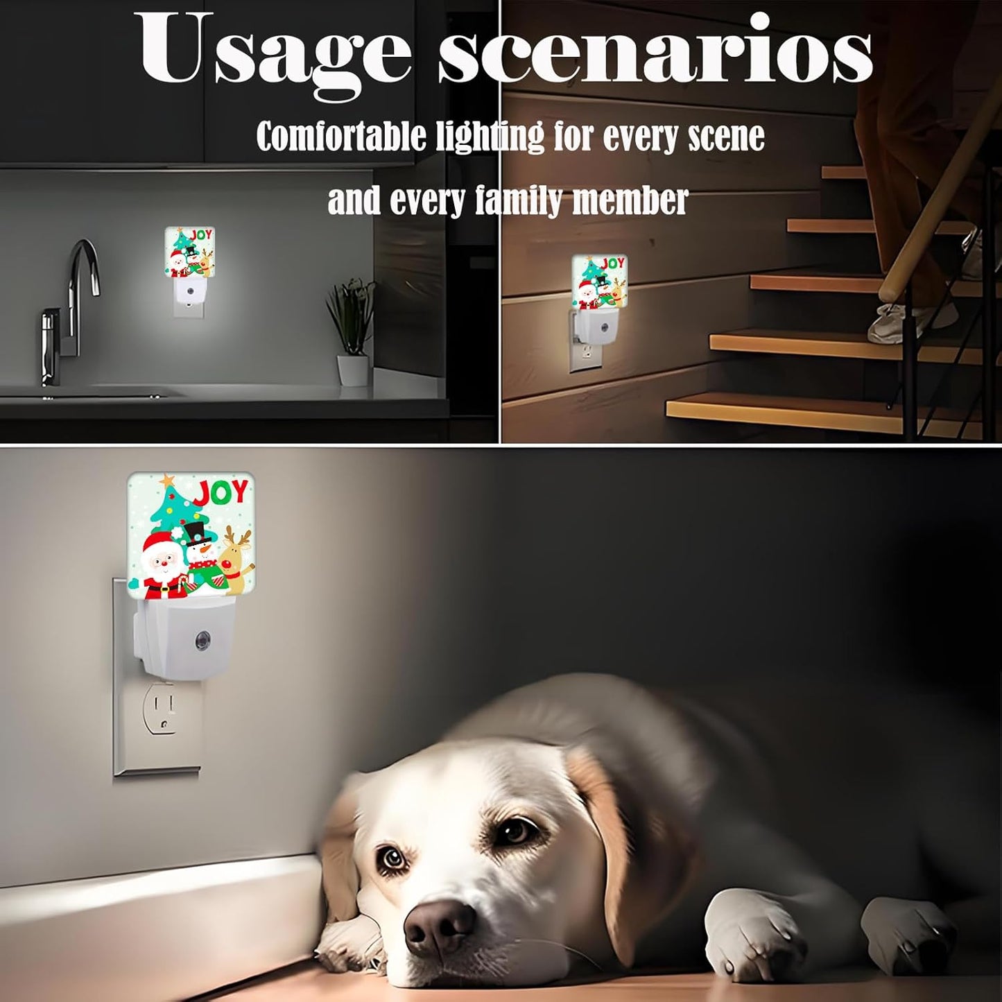 Santa Claus Snowman and Reindeer Night Light,Plug Into Wall with Dusk to Dawn Light Sensors, Warm Nightlights for Bedroom, Bathroom, Hallway, Kitchen, Gifts Ideal for Boys Girls Women Men