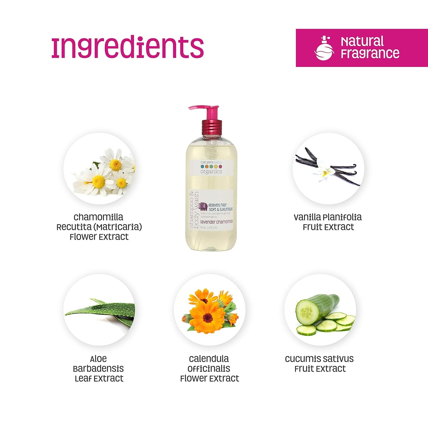 Nature's Baby Organics 3 -in-1 Baby Shampoo, Body Wash and Face Wash, Formulated for Problem and Sensitive Skin, No Sulfate or Artificial Fragrances - Tear Free - Lavender Chamomile 16oz (Pack of 2)