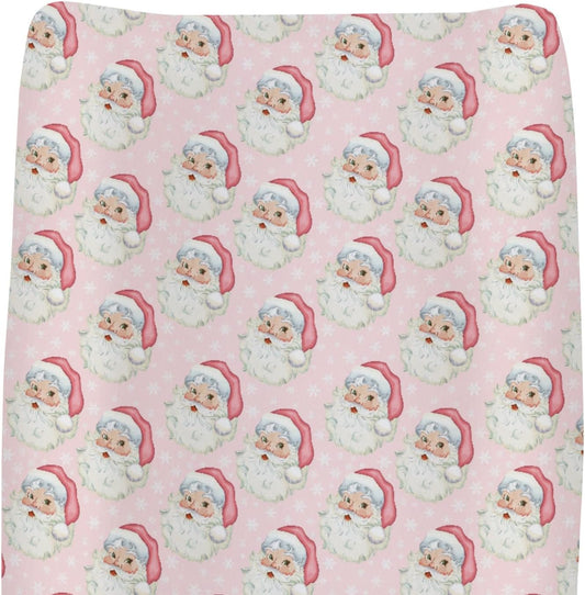Vintage Christmas Santa Claus Snowflakes Baby Changing Pad Covers for Boys Girls Pink Santa Fitted Changing Table Cover Mats Winter Holiday Festive Soft Diaper Change Table Cover Sheets 32''×16''