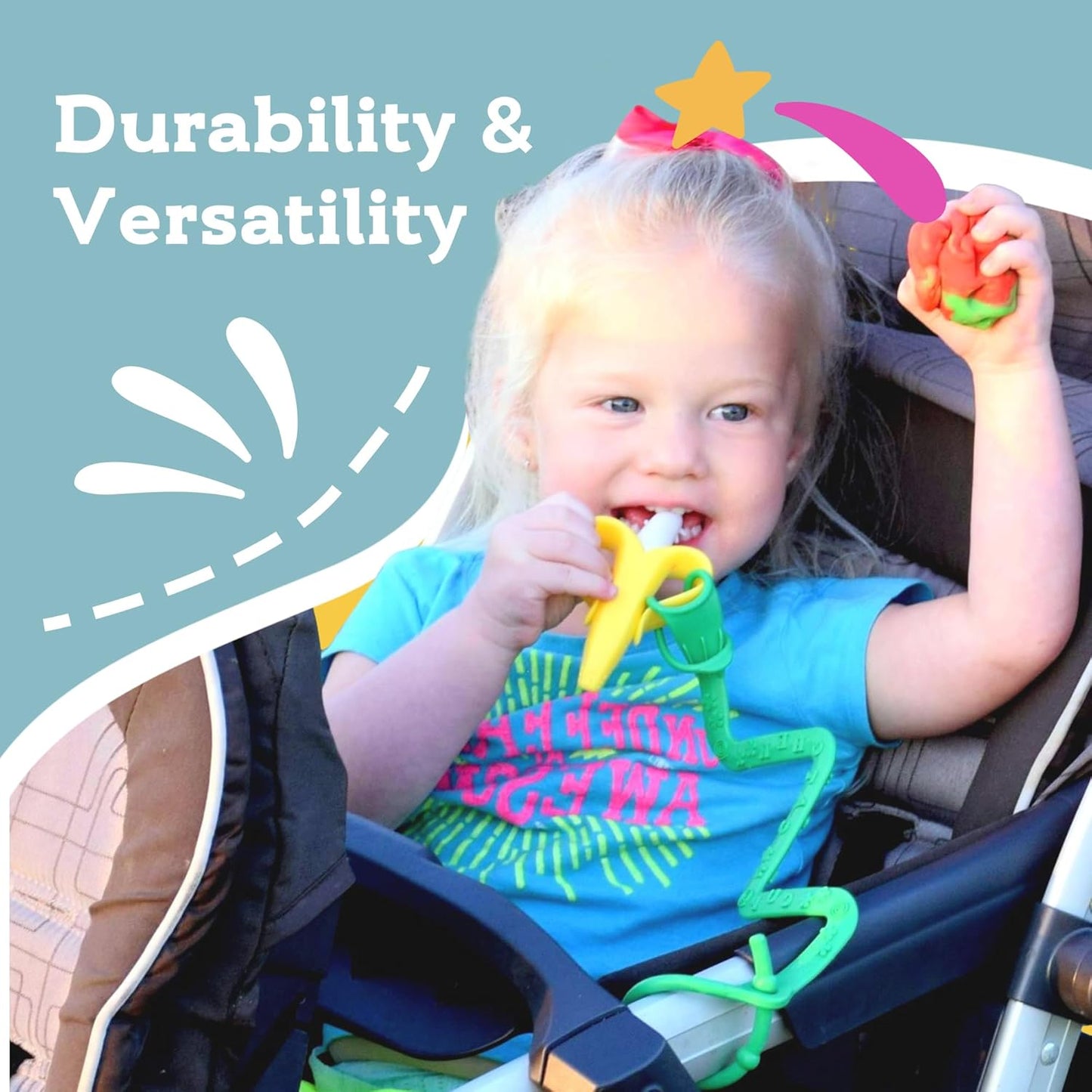 Brilli Baby Cup Catcher Patented Safety Tether Strap, Attach Sippy Cups, Bottles, Pacifiers & More to Stroller, High Chair, Car Seat, Made in USA, Food Grade, Dishwasher Safe (Aqua & Navy)