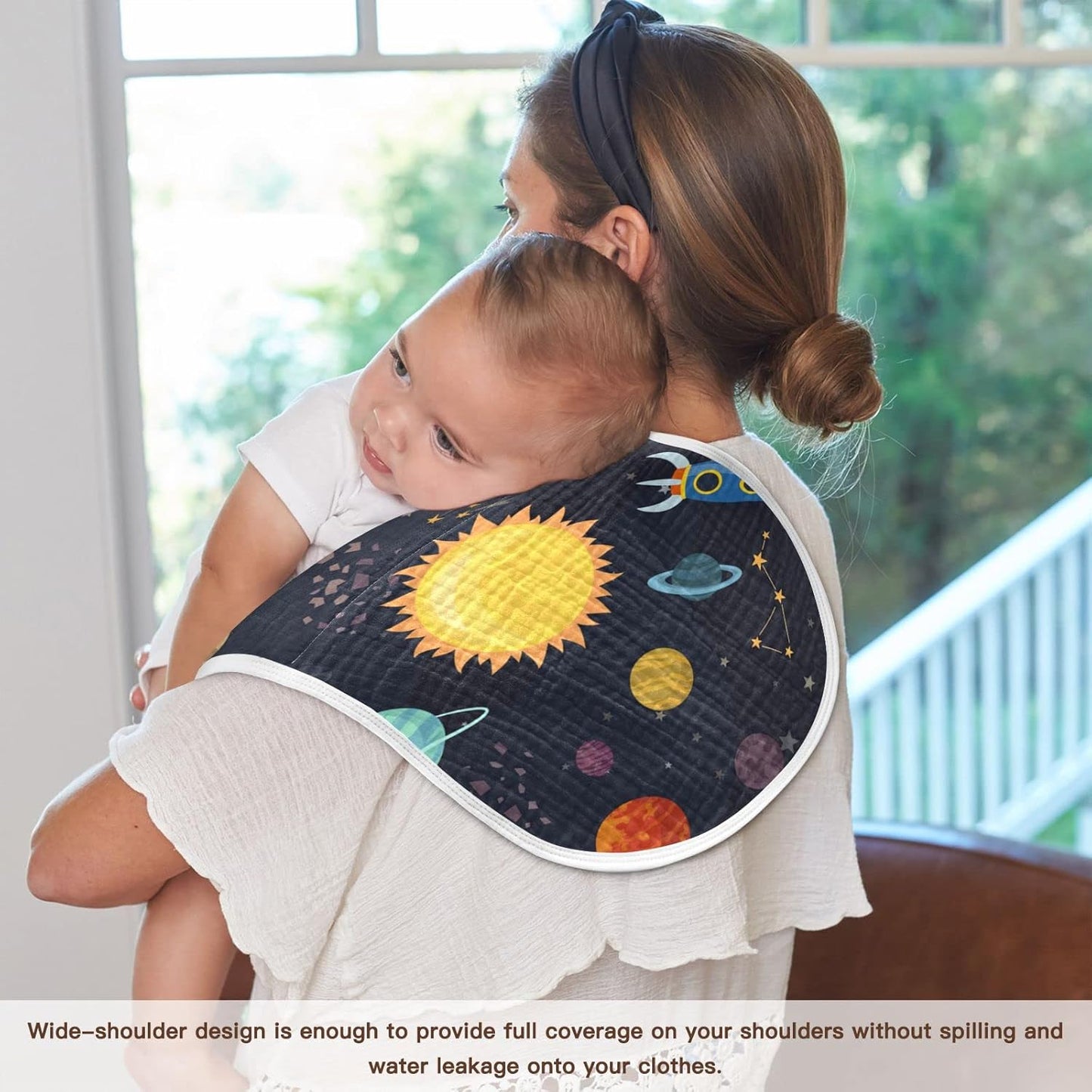 Kigai Carton Space Spaceships Muslin Baby Burp Cloths, Large Absorbent Cotton Muslin Burp Cloths Set of 1, Washcloths, Face Towel, Bibs for Newborn Boys Girls, 11 x22 Inch