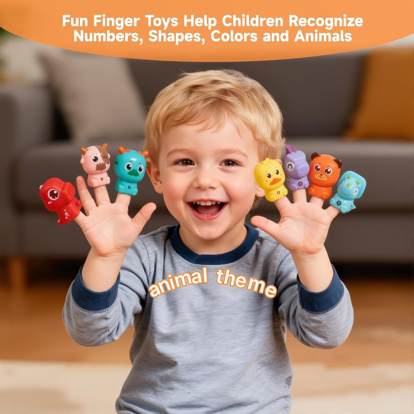 Learning Toy for Toddlers, Counting, Matching & Sorting Montessori Learning Toy，10pcs Animal Finger Puppets with Geometric Key Treasure Lock, Christmas Birthday Gift for Baby Boys Girls