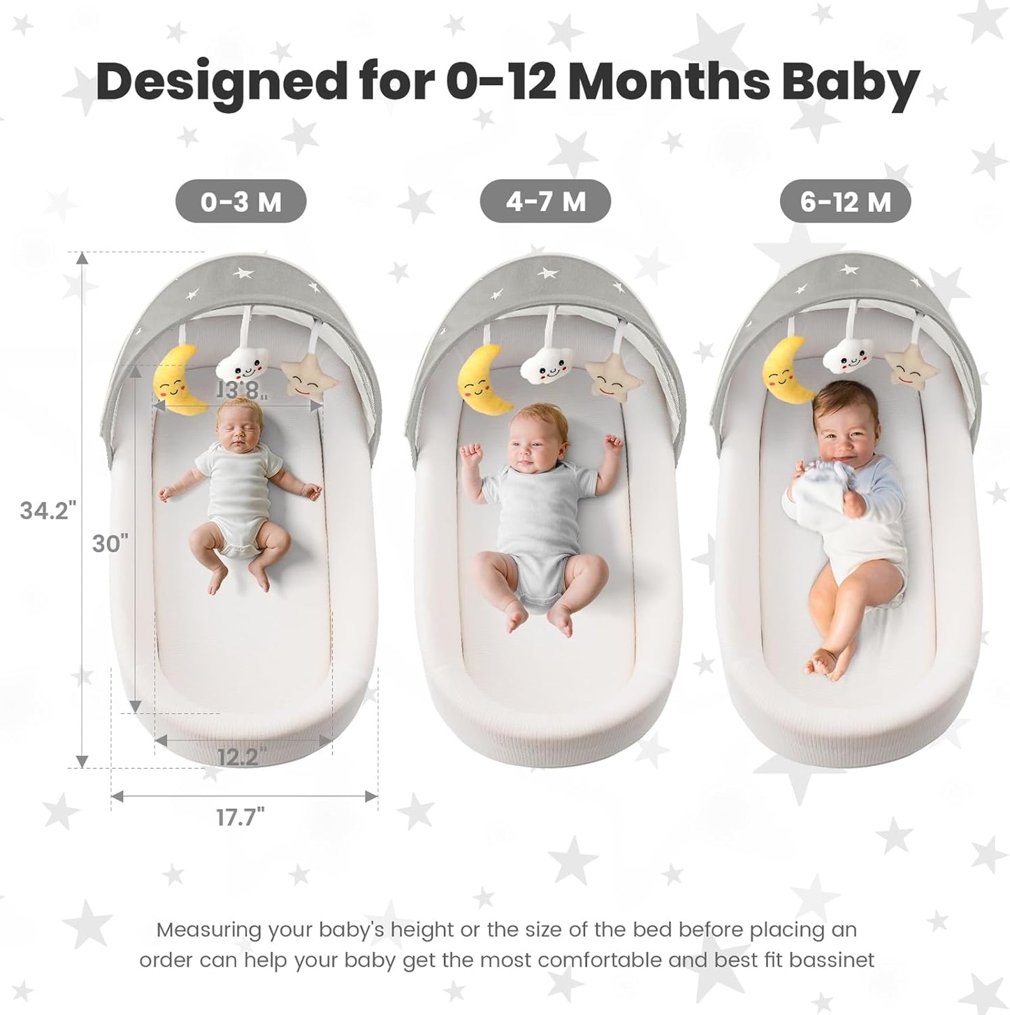 Portable Baby Bassinet- Travel Bassinet for Newborn and Infant, Suitable for Indoor & Outdoor Carry, Lightweight Foldable Washable, Portable Bassinet for Baby Travel, Portable Travel Bassinet, Grey