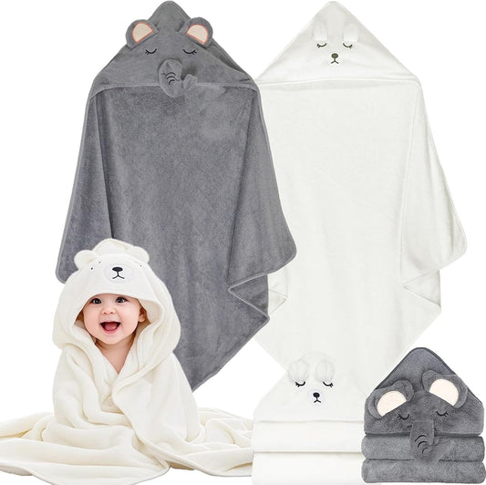 Baby Bath Towels Hooded 2-Pack Absorbent Soft Baby Towel Set Thick Toddler Towels with Hood for Toddlers,Infants and Newborn