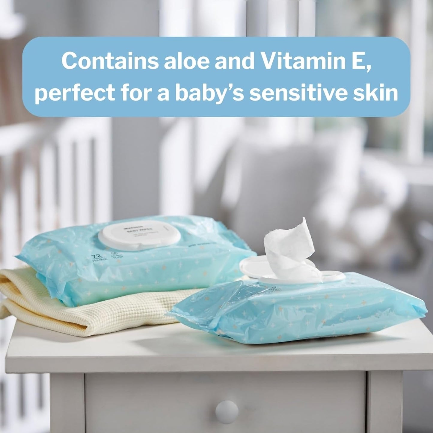 McKesson Baby Wipes, Unscented (1 Pack, 72 Wipes) - Aloe & Vitamin E, 99% Water, Flip-Top Lid, Wipes for Sensitive Skin & Diaper Rash, 6.8 in x 7 in, 72 per Pack