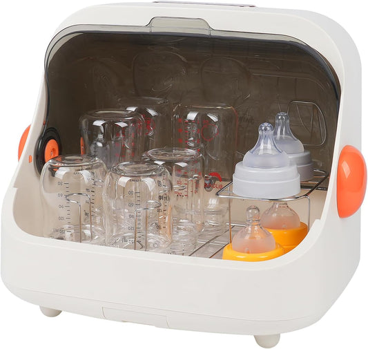 Transparent Baby Bottle Drying Rack with Double Lid and Removable Drain Tray Dust-Proof Baby Bottle Storage Box, Space Saving Baby Bottle Rack Dryer (Orange - Sterilizer)