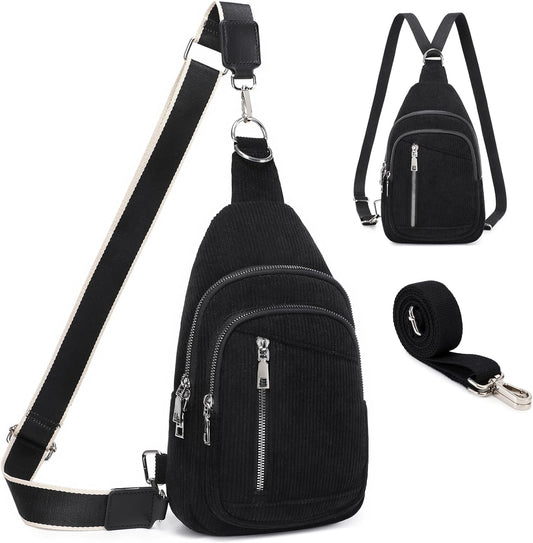 Sling Bag Crossbody Backpack - 2 in 1 Leather Cross Body Bag Fanny Pack with 2 Removable Straps