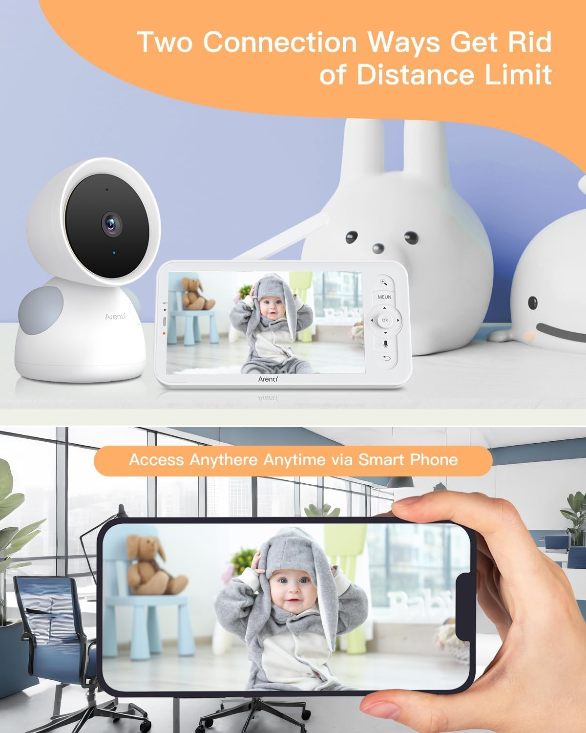 ARENTI Baby Monitor, 2K/3MP WiFi 6 Camera and Audio, 5-inch Wireless Screen, Smartphone App, Super Night Vision, Crying Detection, Auto Tracking, Temp&Humidity Sensor, Cloud&SD Card Storage (D3 Kit)