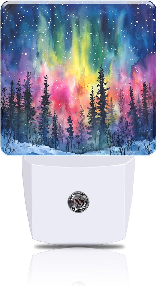 Winter Forest Night Light Northern Lights Night Lights Plug into Wall Smart Dusk to Dawn Sensor 0.5W Energy Efficient Led Lamp for Men Women Bedroom Bathroom Hallway Stairway Decor