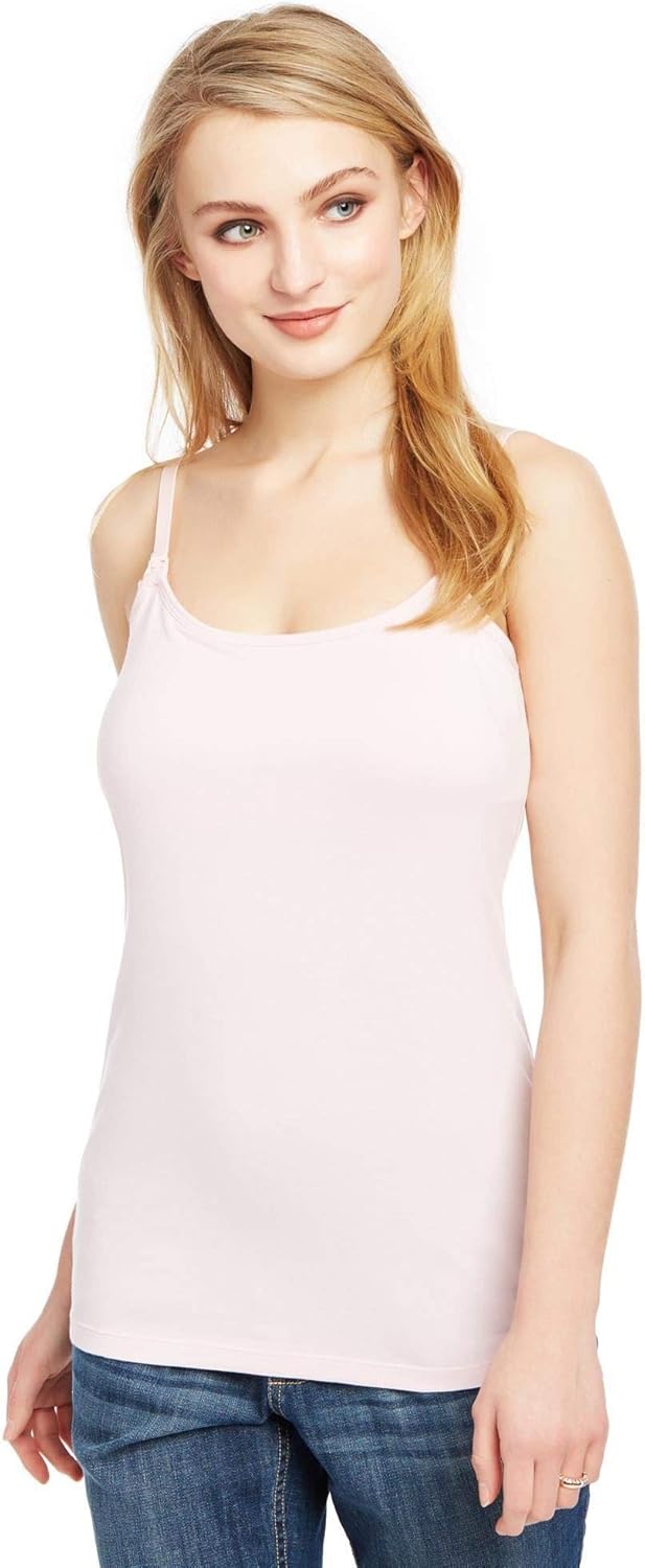 Motherhood Maternity Women's Clip Down Nursing Tank Top Cami with Adjustable Straps and Built-in Shelf Bra for Breastfeeding