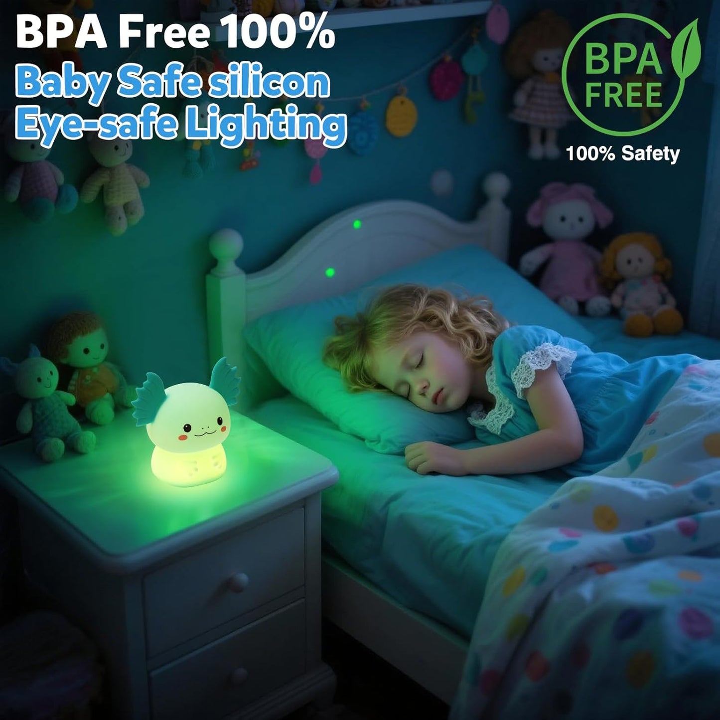 Axolotl Lamp, Axolotl Night Light, Eye-Caring Dimmable LED, Rechargeable Silicone Bedside Lamp, Night Lamp for Kids, Gifts for Boys and Girls, Funny Animal Light,Living Room,Kids Room&Girls Room Decor