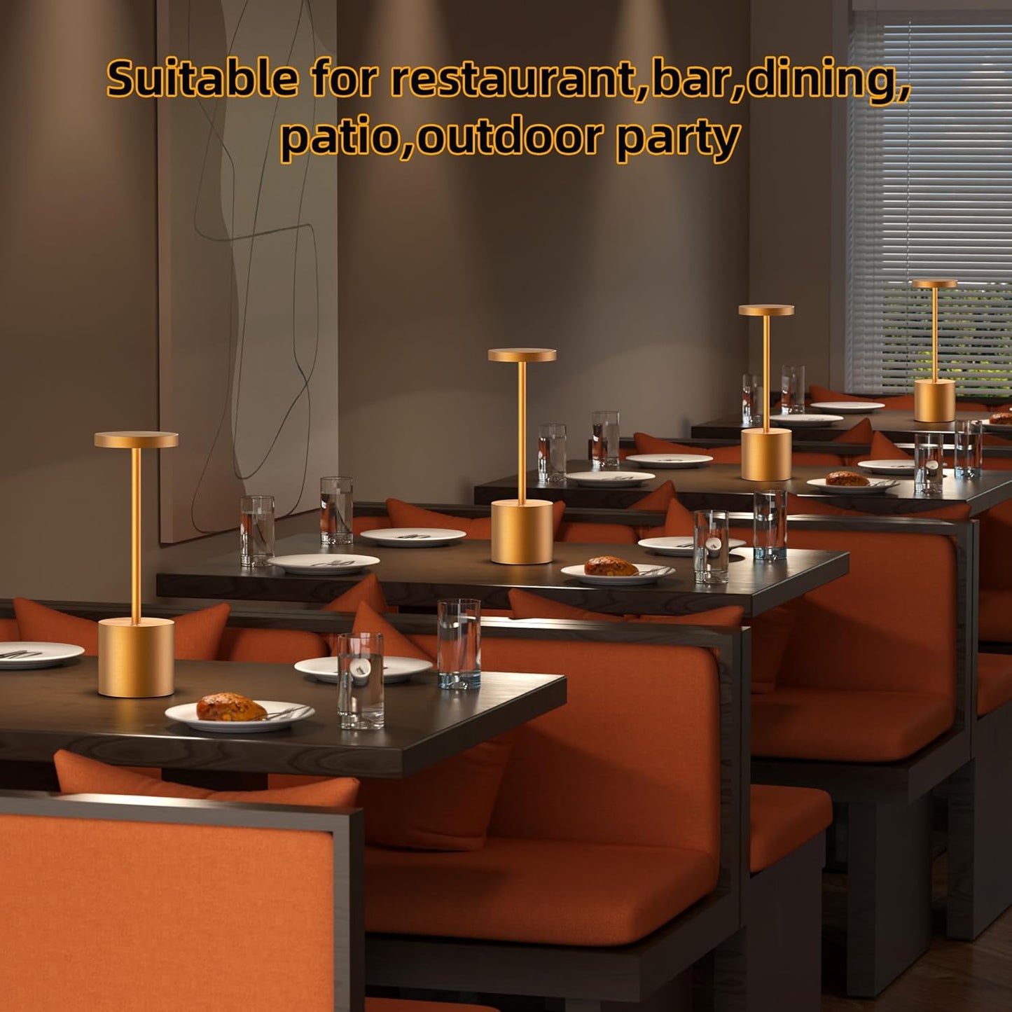 Cordless Table Lamps Rechargeable - Outdoor Waterproof LED Table Light Portable 5000mAh Battery Operated Lamp 3 Color Stepless Dimming with Memory Function for Restaurant Dining Patio Gold